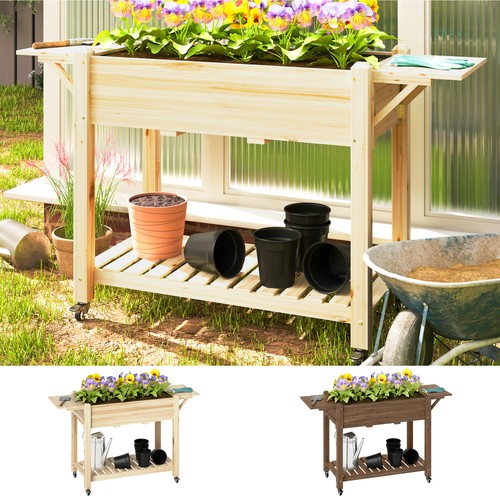 Wooden raised bed planter with - wooden,