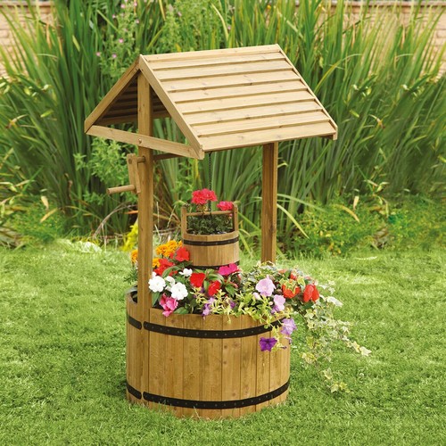 Wooden wishing well planter - well,